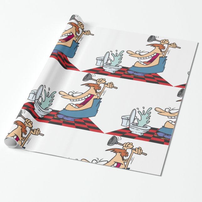 Funny Plumber entsperrt Toilette Geschenkpapier (Ungerollt)