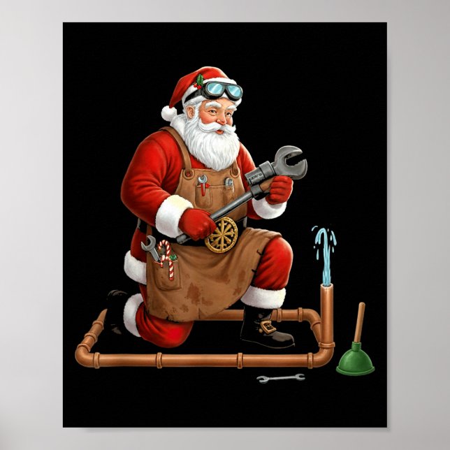 Funny Plumber Santa Christmas Graphic  Poster (Vorne)