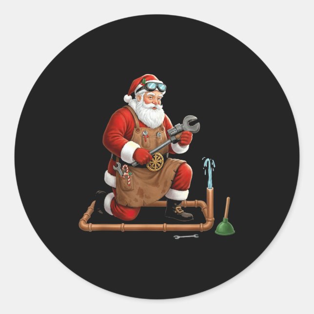 Funny Plumber Santa Christmas Graphic  Runder Aufkleber (Vorderseite)