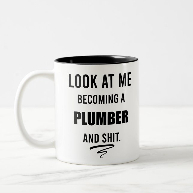 Funny Plumber T - Shirt Plumber Gift Plumbing Shir Zweifarbige Tasse (Links)