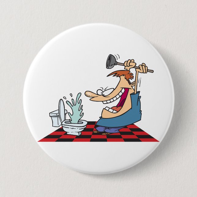 Funny Plumber with Toilet Plunge Humor Button (Vorderseite)