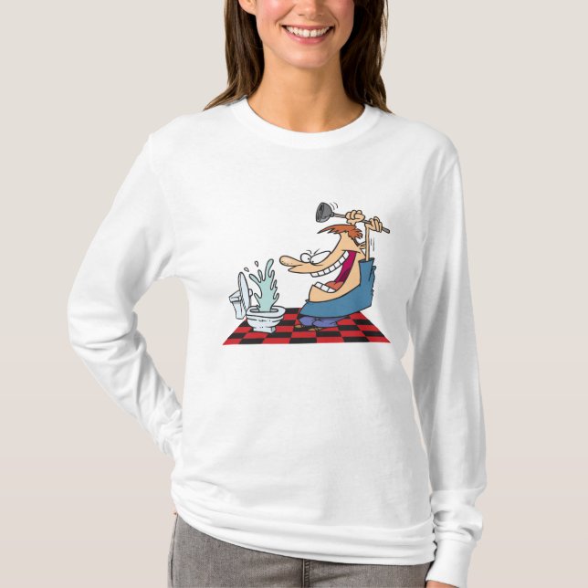 Funny Plumber with Toilet Plunge Humor T-Shirt (Vorderseite)