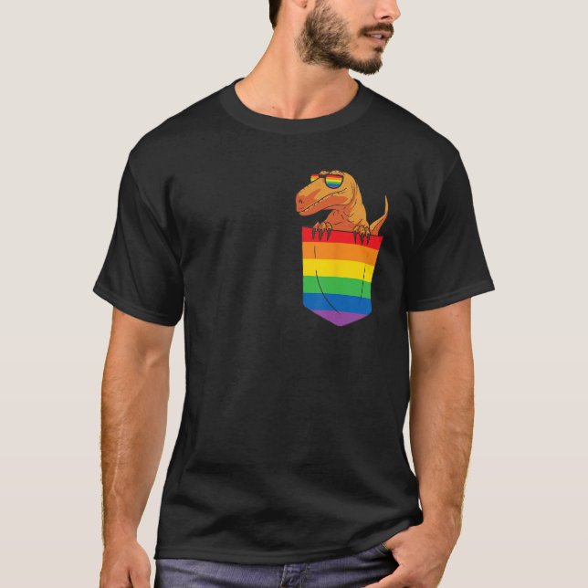 Funny Pocket dinosaur LGBT Animal Rainbow Flag Gay T-Shirt (Vorderseite)