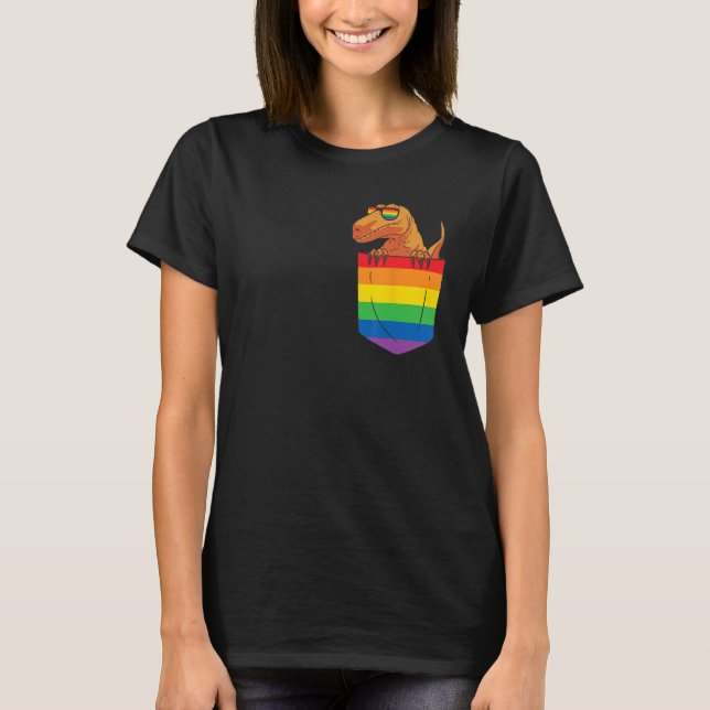 Funny Pocket dinosaur LGBT Animal Rainbow Flag Gay T-Shirt (Vorderseite)