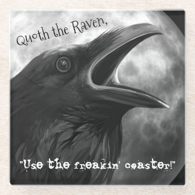 Funny Poe Black Raven Bird Halloween-Party Freakin Glasuntersetzer (Vorderseite)