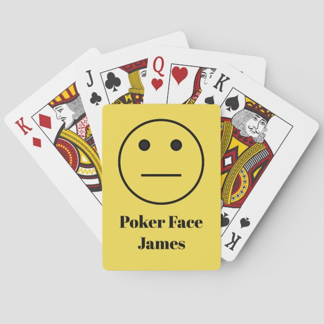 Funny Poker Gesicht Emoji auf Gelb Name hinzufügen Spielkarten (Rückseite)