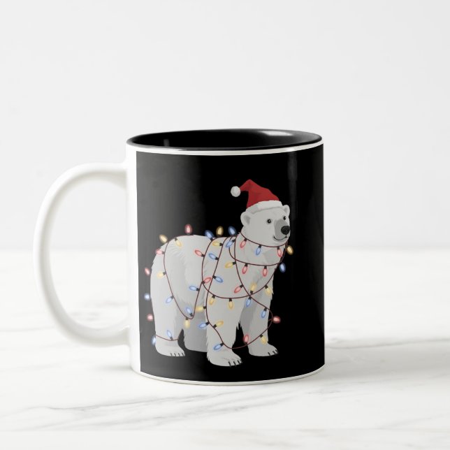 Funny Polar Bear Christmas Animal Lights Lover  Zweifarbige Tasse (Links)