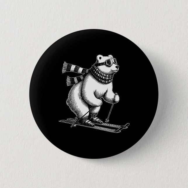 Funny Polar Bear Loves Skiing In The Snow On Ski H Button (Vorderseite)