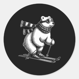 Funny Polar Bear Loves Skiing In The Snow On Ski H Runder Aufkleber