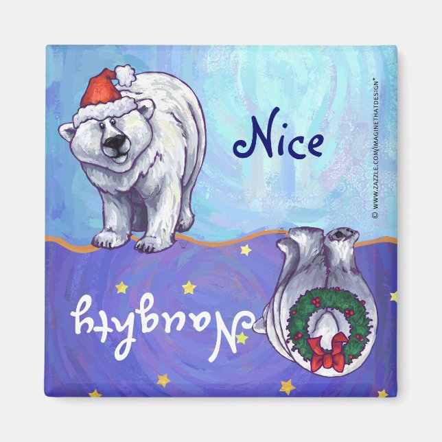Funny Polar Bear Naughty Nice Holiday Magnet (Vorne)