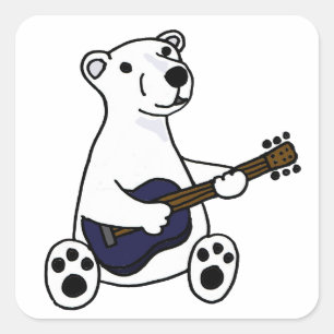 Funny Polar Bear Playing Guitar Quadratischer Aufkleber