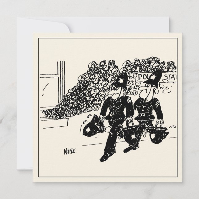 Funny Police Cartoon. Polizeistation am Feuer. Karte (Vorderseite)