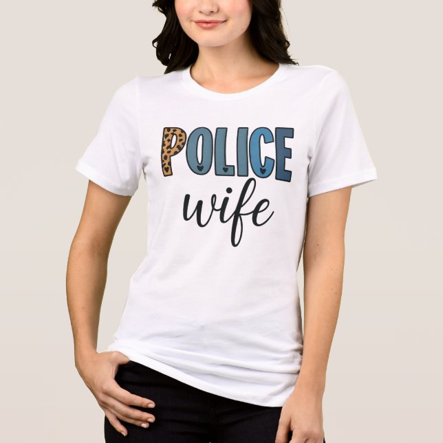 Funny Police Ehefrau Leopard Polizeibeamte Ehefrau Tri-Blend Shirt (Vorderseite)