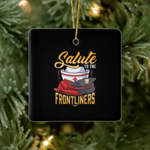 Funny Police Firefighter Frontliner Nurse Geschenk Keramikornament