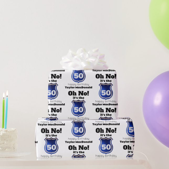 Funny Police Officer Abzeichen 50. Geburtstag Geschenkpapier (Partygeschenke)