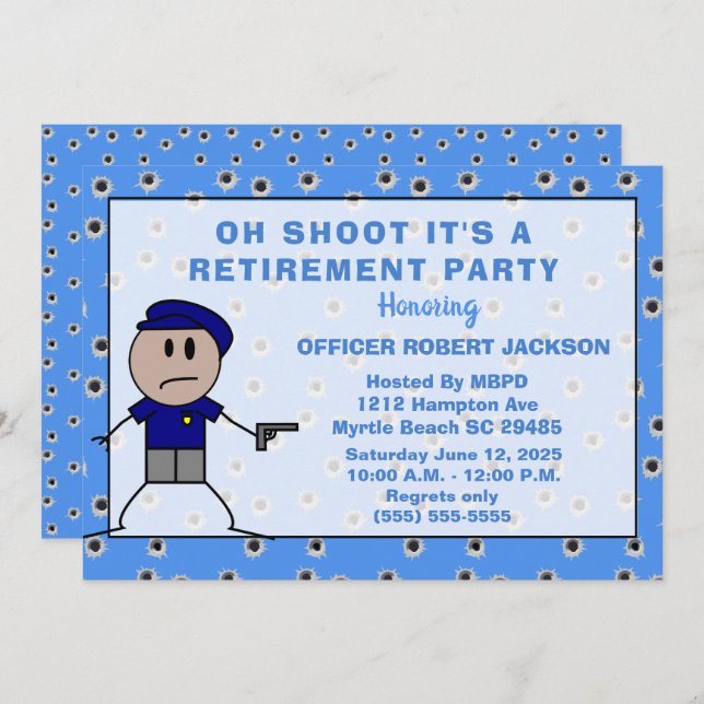 Funny Police Oh Shoot Retirement Einladung (Vorne/Hinten)