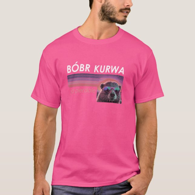 Funny Polish Kurwa Biber Retro Synthwave Style T-Shirt (Vorderseite)