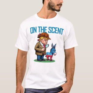 Funny politischer Detektiv Cartoon auf dem Szent T-Shirt