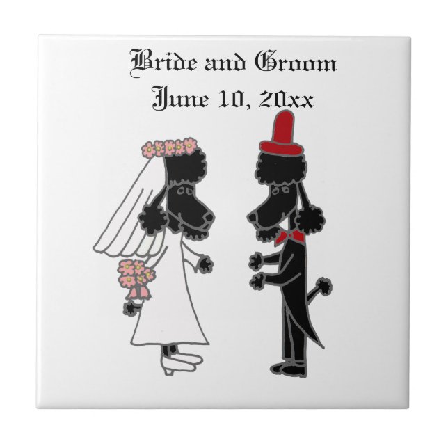 Funny Poodle Braut und Groom Wedding Fliese (Vorderseite)