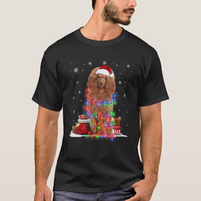 Funny Poodle Dog Tree Weihnachtslicht Weihnachten  T-Shirt (Vorderseite)