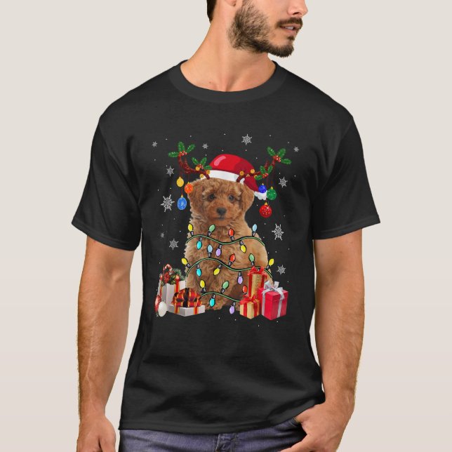 Funny Poodle Reindeer Christmas Lights Funny Dog X T-Shirt (Vorderseite)