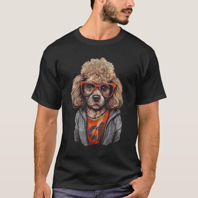 Funny Poodle Wearing Nerd Glasses T-Shirt (Vorderseite)