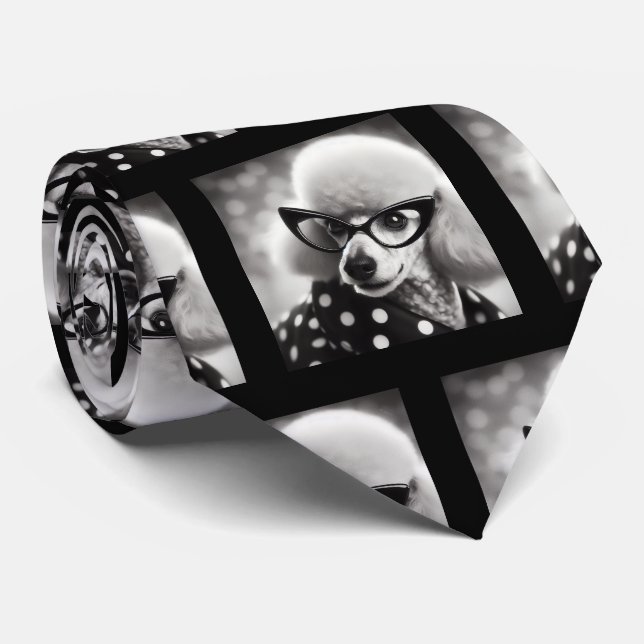 Funny Poodle with Glasses Nerd Neck Tie Krawatte (Gerollt)