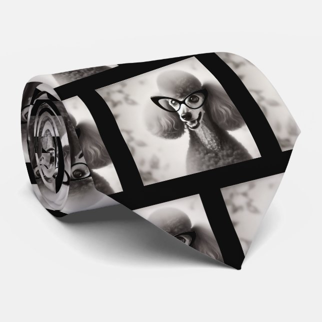 Funny Poodle with Glasses Nerd Neck Tie Krawatte (Gerollt)