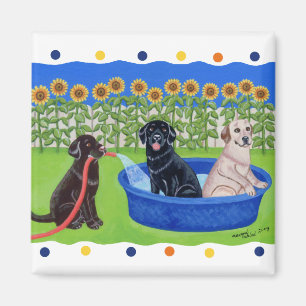 Funny Pool Party Labradors Magnet