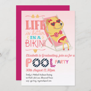 Funny POOL PARTY Rosa Abschluss Girls Einladung