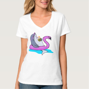 Funny Pool Side Pink Swan Float Shark Weekend T-Shirt