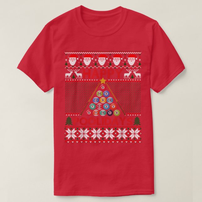 Funny Pool Weihnachtsbaum Billiards Ugly Sweater T-Shirt (Design vorne)