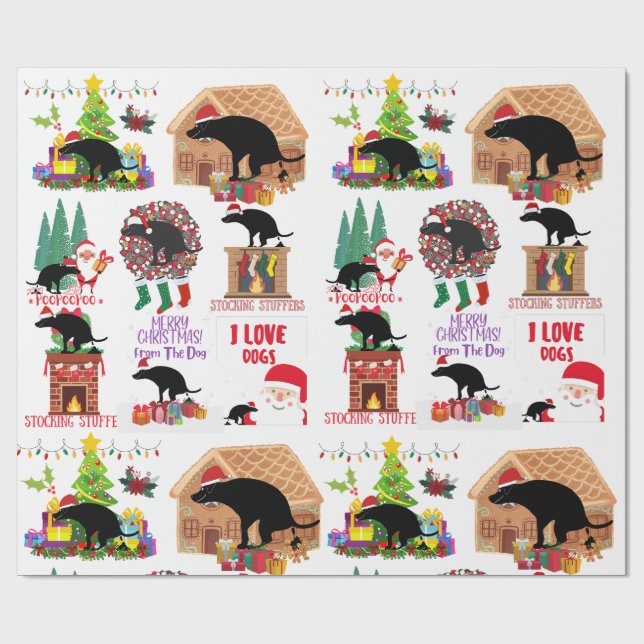 Funny Pooping Christmas Dog Santa & Holiday Humor Geschenkpapier (Flach)