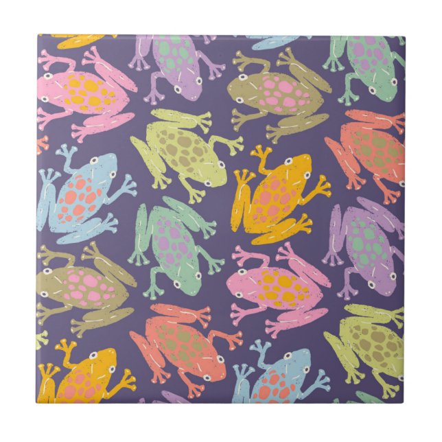 Funny pop art tropical frogs pattern. fliese (Vorderseite)