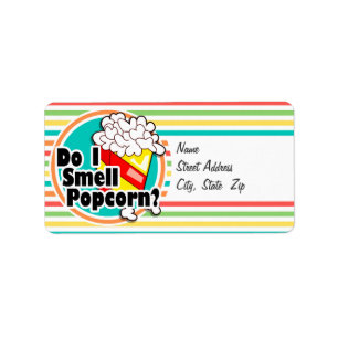 Funny Popcorn; Helle Regenbogenstreifen Adressaufkleber