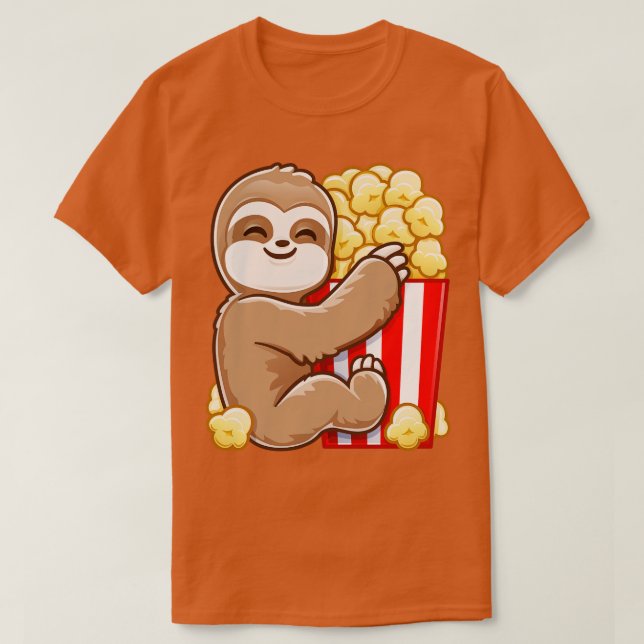 Funny Popcorn Lazy Chill Niedlich Sloth T-Shirt (Design vorne)