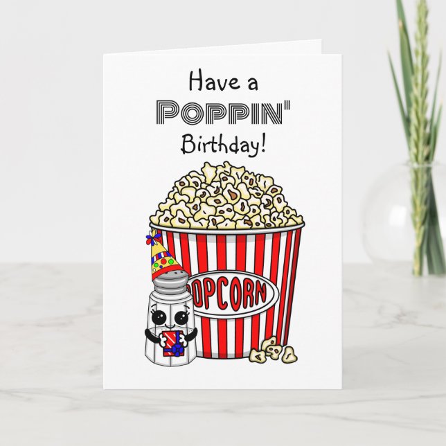 Funny Popcorn Pun | Happy Birthday Karte (Vorderseite)
