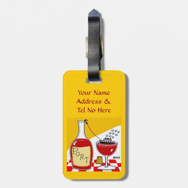 Funny Port Wein Cartoon Gepäckanhänger (Rückseite vertikal)