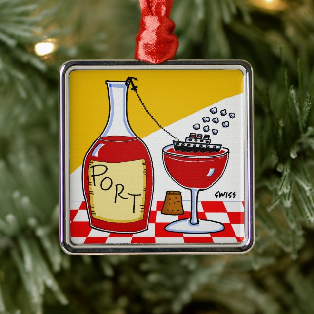 Funny Port Wein Cartoon Weihnachten Ornament Aus Metall (Baum)