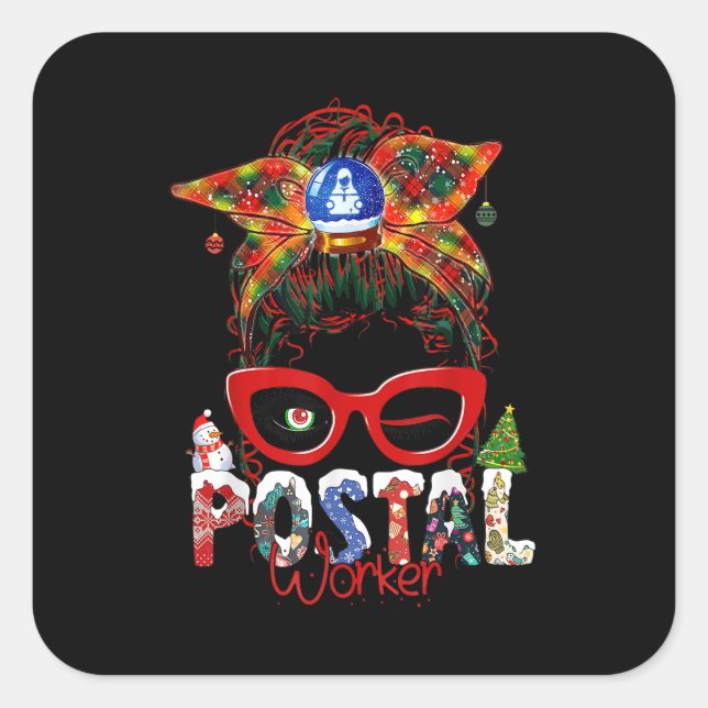 Funny Postal Worker Christmas Leopard Messy Bun.pn Quadratischer Aufkleber (Vorderseite)