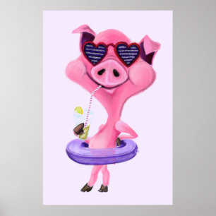 Funny Poster mit Happy Party Pig - Gemälde