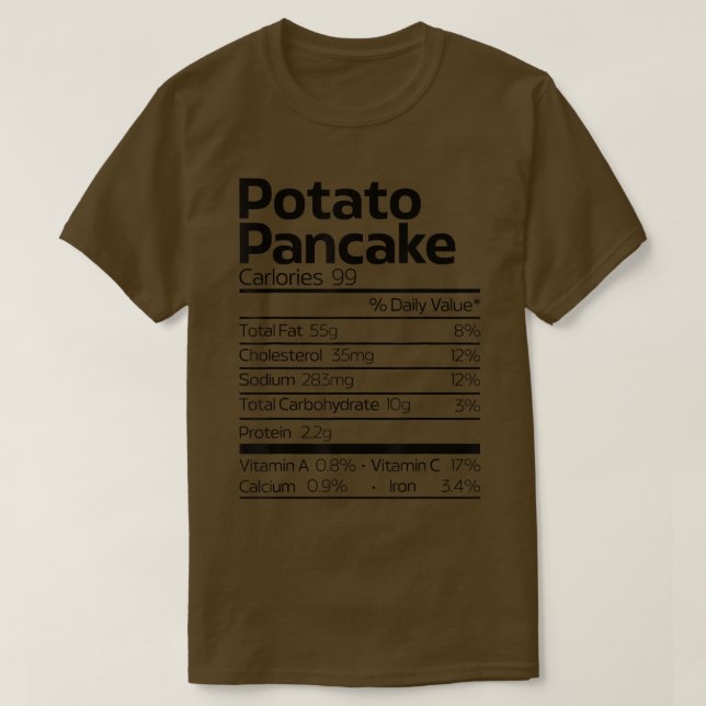 Funny Potato Pancake Nutrition Fact Christmas Hanu T-Shirt (Design vorne)