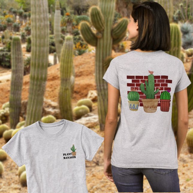 Funny Potted Cactus Pflanze Manager vorne und hint T-Shirt (Von Creator hochgeladen)