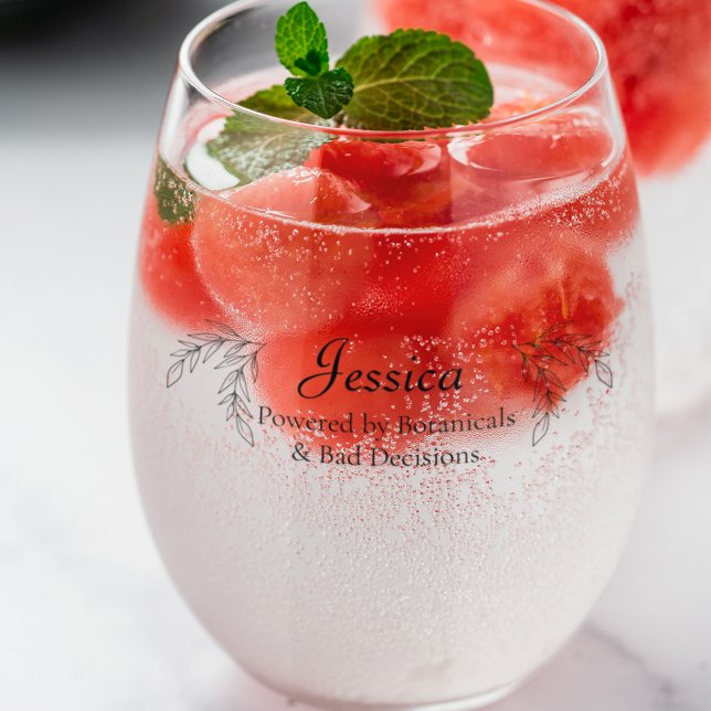 Funny "Powered by Botanicals" Peronalized Glass Weinglas Ohne Stiel (powered by botanicals and bad decisions funny gin lover glass)