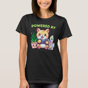 Funny Powered by Gamer Cat Pflanze Gaming & Crysta T-Shirt