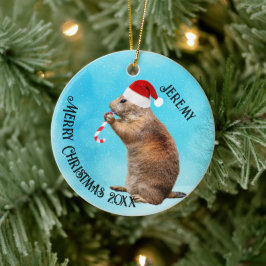 Funny Prairie Dog in Weihnachtsmannmütze Keramik Ornament