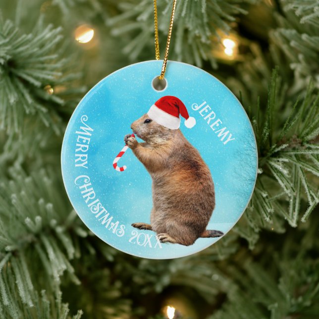 Funny Prairie Dog in Weihnachtsmannmütze Keramik Ornament (Baum)