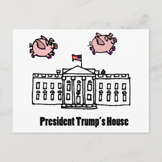 Funny Präsident Trump, wenn Schweine Fly Cartoon Postkarte (Vorderseite)