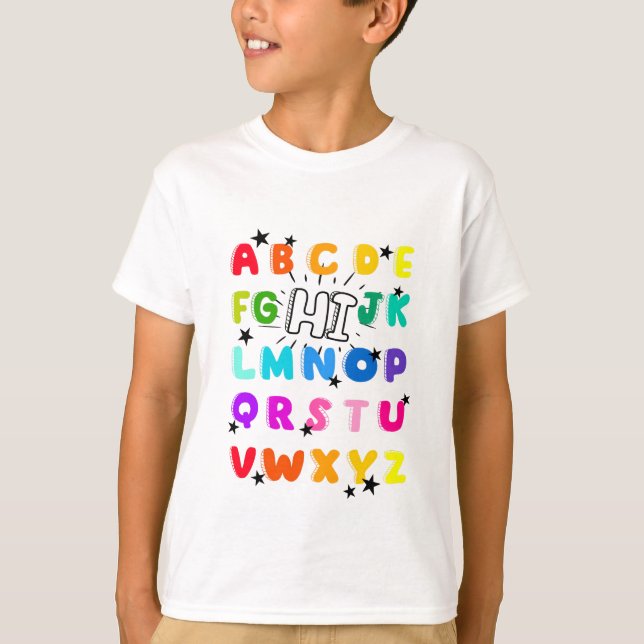 Funny PreK Kindergarten Hi Alphabet Zurück zur Sch T-Shirt (Vorderseite)