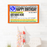 Funny Prescription Label Happy Birthday Banner<br><div class="desc">Fun Medical Beruf Thema Geburtstag Vinyl Banner mit einem vollständig angepassten Template Feld für Sie,  um es komplett einzigartig. Wählen Sie aus Innen- oder Außenmaterialien. Auch macht einen fantastischen Sake im Spiel-Raum oder Rec-Raum.</div>
